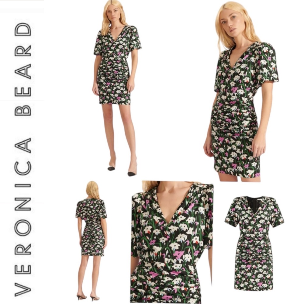 VERONICA BEARD Janis Ruched‎ Skirt Floral Minidress In Black Multi. Size 12